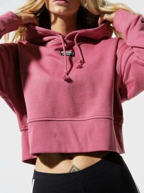 adidas Womens Cropped Hoodie Sweatshirt EJ8539 M